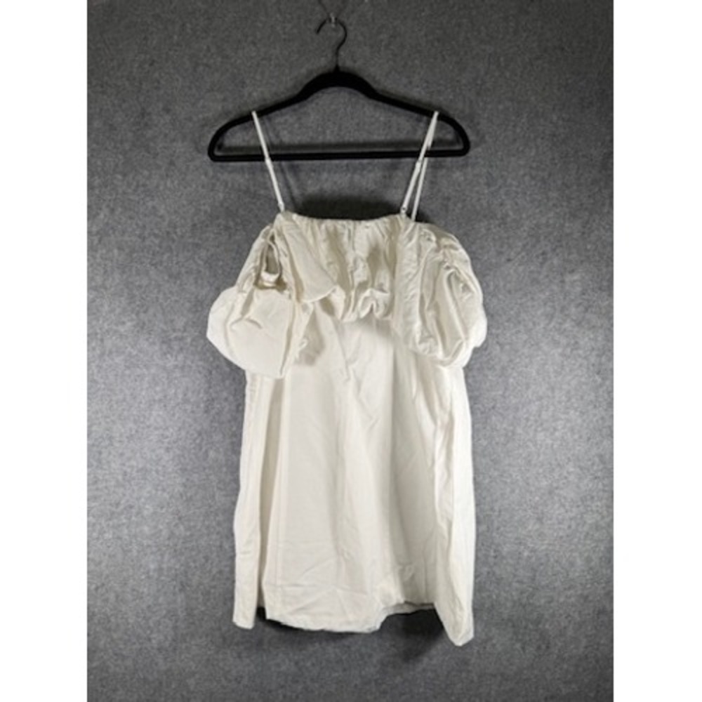 A New Day Mini Dress Women's 12‎ White Off Shoulder Ruffle Sleeve linen blend - Picture 9 of 10